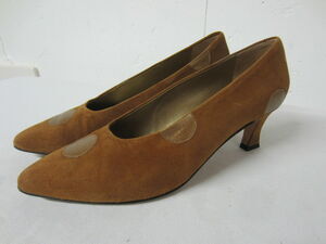 Vtg Paloma Made Italy Russet Suede Bronze Gold Leather Soles Accents Heels 6.5